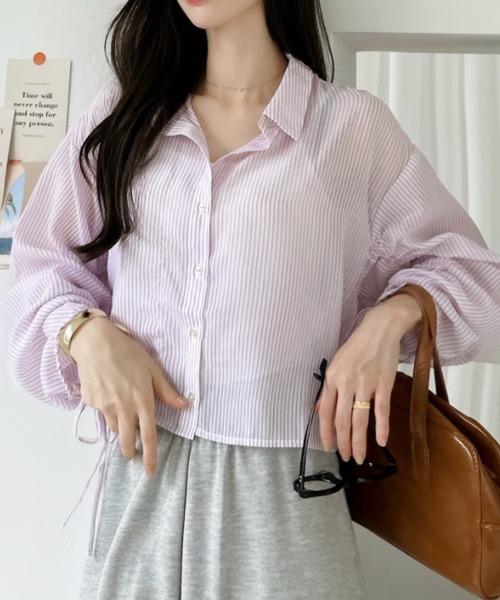 Ada.（エイダ）の「ストライプ ロングスリーブ ショート丈 シャツ（シャツ/ブラウス・レディース・ピンク/サックスブルー/ネイビー・FREE）」の16枚目の写真