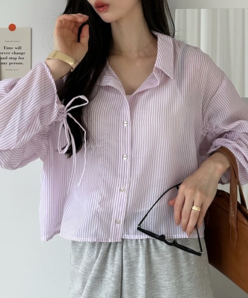 Ada.（エイダ）の「ストライプ ロングスリーブ ショート丈 シャツ（シャツ/ブラウス・レディース・ピンク/サックスブルー/ネイビー・FREE）」の20枚目の写真