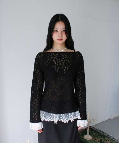 RUBATI(ルバティ)の「ソフィア ボートネック フリル レース ロングスリーブ Tシャツ_ブラック(Tシャツ/カットソー・レディース・その他・1/2)」の5枚目の写真