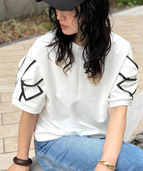 袖リボン半袖トップス（Tシャツ/カットソー）｜deux amour