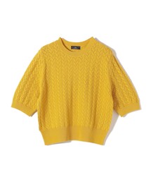 SHIPS Primary Navy Label:〈手洗い可能〉柄編み 5分袖 プルオーバー