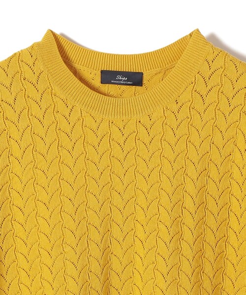 SHIPS Primary Navy Label:〈手洗い可能〉柄編み 5分袖 プルオーバー