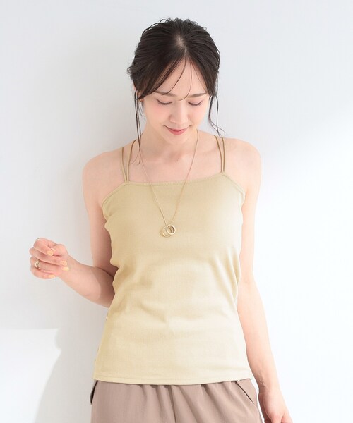 SHOO・LA・RUE（シューラルー）の「【洗濯機可/S-LL】カップ付き Wストラップ テレコキャミソール（タンクトップ・レディース・オフホワイト/ブラウン系その他/ブラック・04/03/02/01）」の4枚目の写真