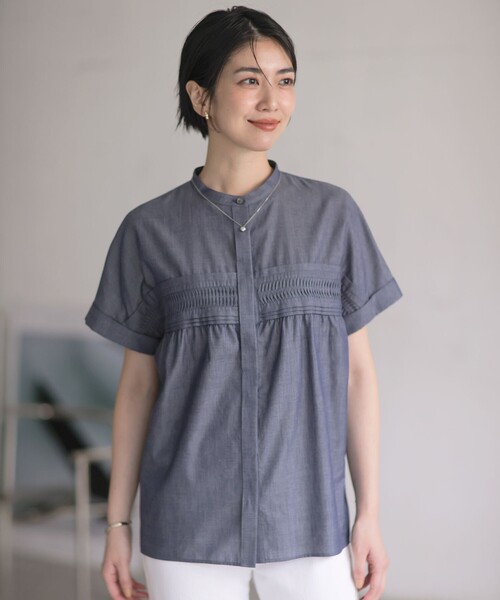 J.PRESS(ジェイプレス)の「シアーデニム フレンチスリーブ ブラウス(シャツ/ブラウス・レディース・ダルブルー系・11/9)」の1枚目の写真