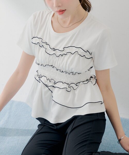 Chico(チコ)の「【SALON by Chico】シャーリングベアデザインT(Tシャツ/カットソー・レディース・ピンク/ホワイト/ブラック・FREE)」の2枚目の写真