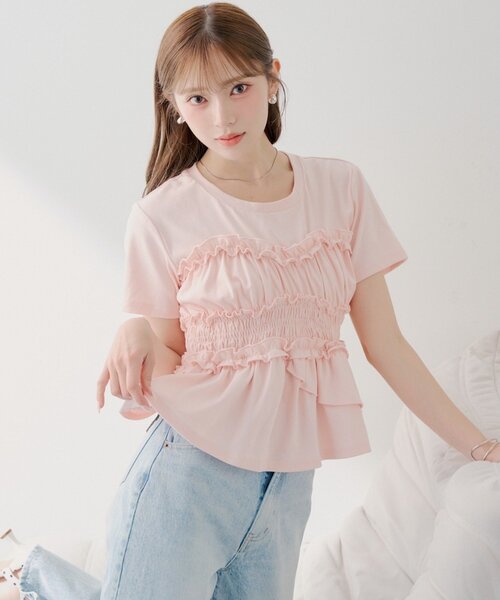 Chico(チコ)の「【SALON by Chico】シャーリングベアデザインT(Tシャツ/カットソー・レディース・ピンク/ホワイト/ブラック・FREE)」の1枚目の写真