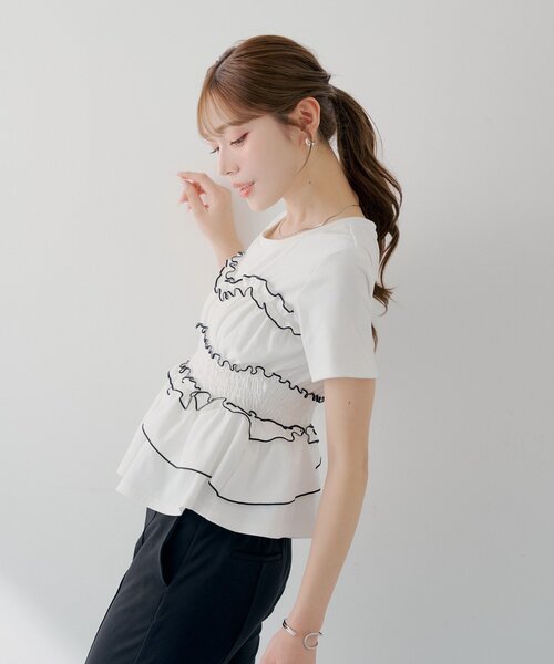 Chico(チコ)の「【SALON by Chico】シャーリングベアデザインT(Tシャツ/カットソー・レディース・ピンク/ホワイト/ブラック・FREE)」の4枚目の写真
