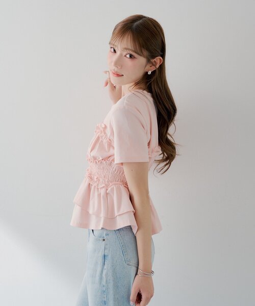 Chico(チコ)の「【SALON by Chico】シャーリングベアデザインT(Tシャツ/カットソー・レディース・ピンク/ホワイト/ブラック・FREE)」の7枚目の写真