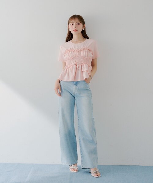 Chico(チコ)の「【SALON by Chico】シャーリングベアデザインT(Tシャツ/カットソー・レディース・ピンク/ホワイト/ブラック・FREE)」の8枚目の写真