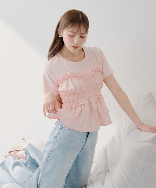 Chico(チコ)の「【SALON by Chico】シャーリングベアデザインT(Tシャツ/カットソー・レディース・ピンク/ホワイト/ブラック・FREE)」の9枚目の写真