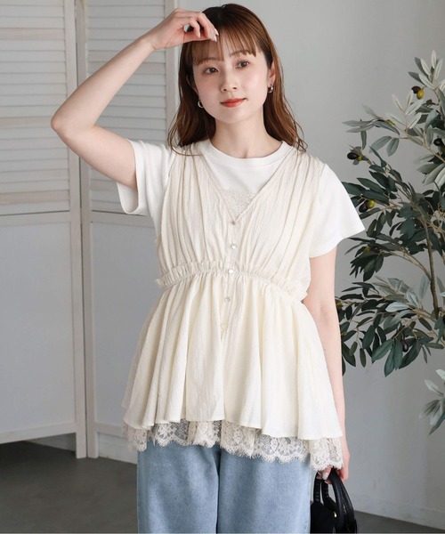tiptop(ティップトップ)の「レースレイヤードブラウス(シャツ/ブラウス・レディース・アイボリー/ブラック/ホワイト系その他・FREE)」の14枚目の写真