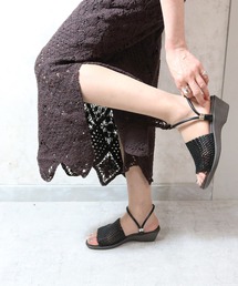 【MOZ LAGOM】モズ アンティーク メッシュ 2wayウェッジ アンクルストラップサンダル フットベッド 4cmヒール