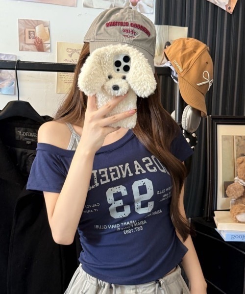 Teem Store(チームストア)の「【カップ付き】英文字サイドギャザーワンショルタイトTシャツ(Tシャツ/カットソー・レディース・ネイビー/ブラウン/ホワイト/ブラック・F)」の18枚目の写真