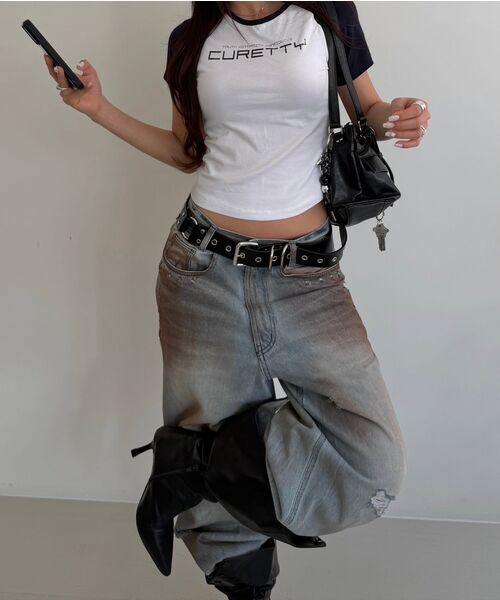 CURETTY(キュリティ)の「C CONTRAST RAGLAN SLIM T-SHIRT_NAVY(Tシャツ/カットソー・レディース・ネイビー・SMALL)」の2枚目の写真