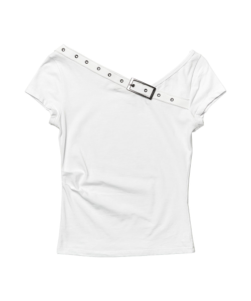 SCHISM INDUCING（スキズムインデューシング）の「UNBALANCED BELTED TOP WHITE（Tシャツ/カットソー・レディース・その他・FREE）」の2枚目の写真