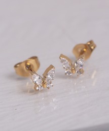 ラインストーンバタフライ ピアス【アレルギー対応】