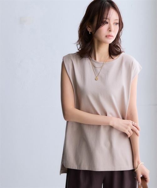 nissen（ニッセン）の「綿１００％バスクノースリーブプルオーバー(UVカット)＜大きいサイズ有＞（Tシャツ/カットソー・レディース・ブルー/ベージュ/ブラック/オフホワイト/グリーン/ダークグレー・S/M/LL/L/3L）」の4枚目の写真