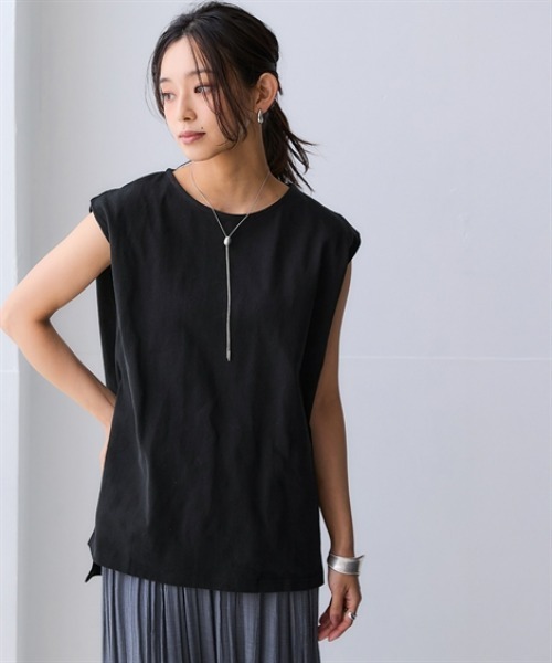 nissen（ニッセン）の「綿１００％バスクノースリーブプルオーバー(UVカット)＜大きいサイズ有＞（Tシャツ/カットソー・レディース・ブルー/ベージュ/ブラック/オフホワイト/グリーン/ダークグレー・S/M/LL/L/3L）」の2枚目の写真