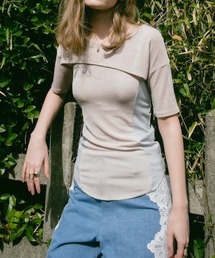 ELLA CANTARIA | Bi-color Paneled Layered Top｜バイカラーパネル切り替えレイヤードデザイントップス(Tシャツ/カットソー)