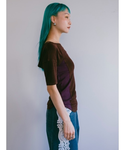ELLA CANTARIA(エヤカンタリア)の「Bi-color Paneled Layered Top|バイカラーパネル切り替えレイヤードデザイントップス(Tシャツ/カットソー・レディース・イエロー/ブラウン系その他/グレー系その他・FREE)」の8枚目の写真