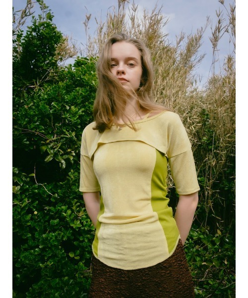 ELLA CANTARIA(エヤカンタリア)の「Bi-color Paneled Layered Top|バイカラーパネル切り替えレイヤードデザイントップス(Tシャツ/カットソー・レディース・イエロー/ブラウン系その他/グレー系その他・FREE)」の21枚目の写真