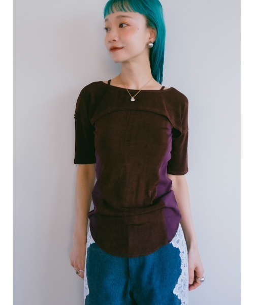 ELLA CANTARIA(エヤカンタリア)の「Bi-color Paneled Layered Top|バイカラーパネル切り替えレイヤードデザイントップス(Tシャツ/カットソー・レディース・イエロー/ブラウン系その他/グレー系その他・FREE)」の7枚目の写真