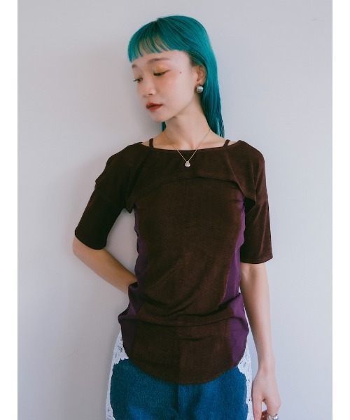 ELLA CANTARIA(エヤカンタリア)の「Bi-color Paneled Layered Top|バイカラーパネル切り替えレイヤードデザイントップス(Tシャツ/カットソー・レディース・イエロー/ブラウン系その他/グレー系その他・FREE)」の4枚目の写真
