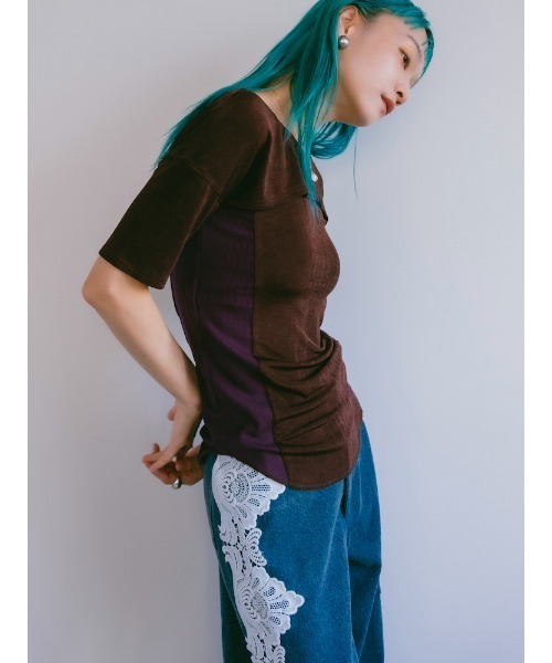 ELLA CANTARIA(エヤカンタリア)の「Bi-color Paneled Layered Top|バイカラーパネル切り替えレイヤードデザイントップス(Tシャツ/カットソー・レディース・イエロー/ブラウン系その他/グレー系その他・FREE)」の5枚目の写真