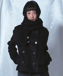 Heart Point Double Button Half Coat Black