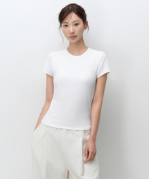 ウィメンズスリムクルーネックブラTシャツ[ホワイト]