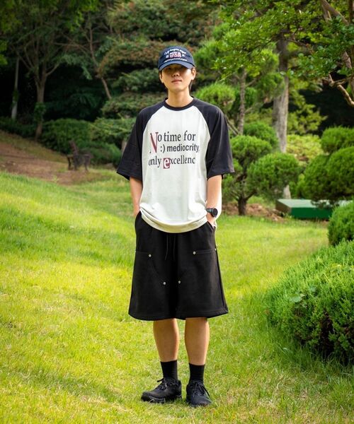 URBANAGE(アーバンエイジ)の「No time ナグラン配色オーバー半袖ブラック(Tシャツ/カットソー・レディース・L/M・LARGE/MEDIUM)」の7枚目の写真