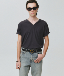 コットンVネックベーシックTシャツ(ダークグレー)
