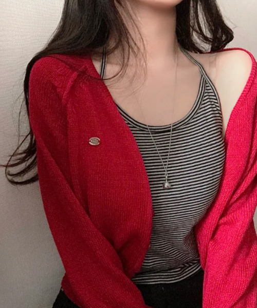 VIVID LADY（ビビッドレディー）の「ボーダー ホルターネック キャミトップス（キャミソール・レディース・グレー/チャコールグレー/ブラック・FREE）」の6枚目の写真