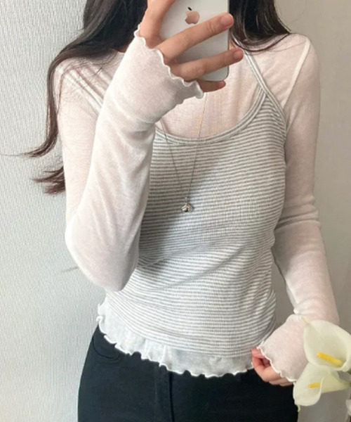 VIVID LADY（ビビッドレディー）の「ボーダー ホルターネック キャミトップス（キャミソール・レディース・グレー/チャコールグレー/ブラック・FREE）」の14枚目の写真