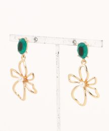 【YM】クリスタルとお花のピアス チタン(MA)