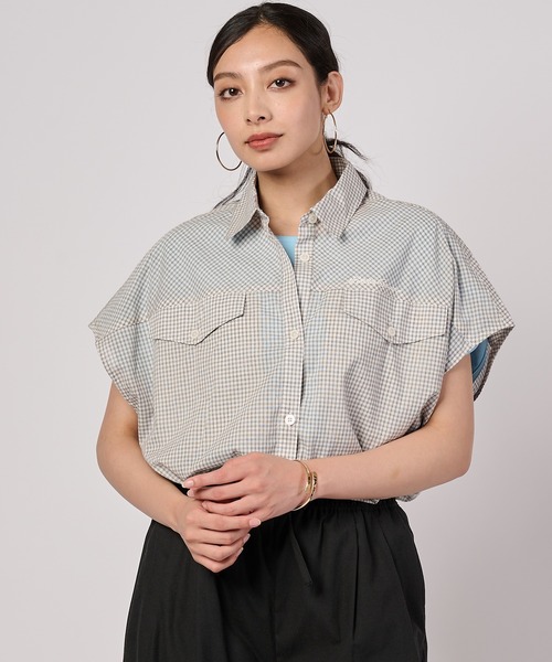 Eddie Bauer(エディーバウアー)の「コットンチェック フレンチシャツ(シャツ/ブラウス・レディース・ホワイト/ライトブラウン/ブラック・XL/S/L/M)」の2枚目の写真