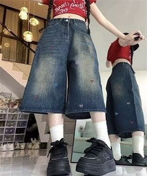リボン刺繍7分丈デニムパンツ