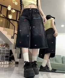 リボン刺繍7分丈デニムパンツ