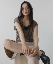 透かし編みフーディーノースリーブ