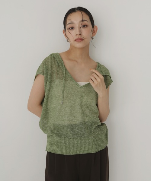 hellam(へラム)の「透かし編みフーディーノースリーブ(ニット/セーター・レディース・ブラウン/チャコール/グリーン/アイボリー・FREE)」の21枚目の写真