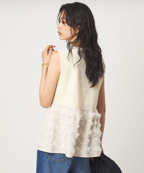 green label relaxing(グリーンレーベルリラクシング)の「チュール コンビ フレンチスリーブ ニット(ニット/セーター・レディース・ブラック/オフホワイト/ダークブラウン・FREE)」の9枚目の写真