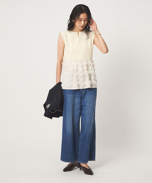 green label relaxing(グリーンレーベルリラクシング)の「チュール コンビ フレンチスリーブ ニット(ニット/セーター・レディース・ブラック/オフホワイト/ダークブラウン・FREE)」の10枚目の写真