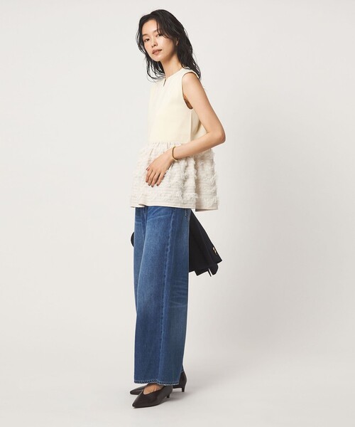 green label relaxing(グリーンレーベルリラクシング)の「チュール コンビ フレンチスリーブ ニット(ニット/セーター・レディース・ブラック/オフホワイト/ダークブラウン・FREE)」の11枚目の写真