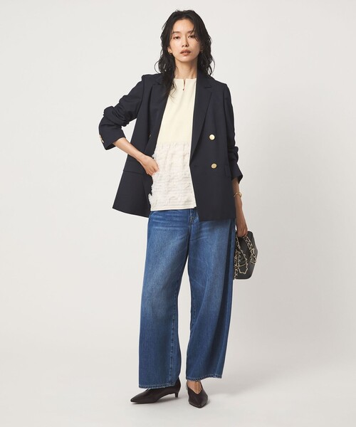 green label relaxing(グリーンレーベルリラクシング)の「チュール コンビ フレンチスリーブ ニット(ニット/セーター・レディース・ブラック/オフホワイト/ダークブラウン・FREE)」の12枚目の写真
