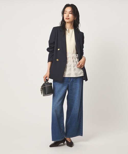 green label relaxing(グリーンレーベルリラクシング)の「チュール コンビ フレンチスリーブ ニット(ニット/セーター・レディース・ブラック/オフホワイト/ダークブラウン・FREE)」の13枚目の写真