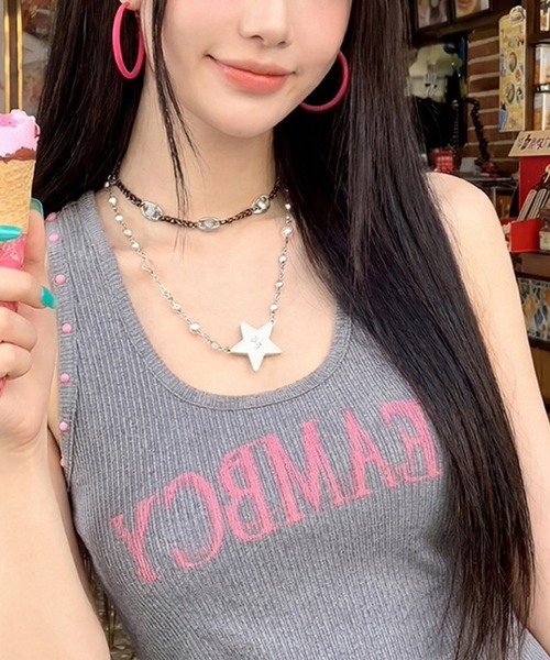 HALEY PESCA（ヘーリーペスカ）の「HALEY PESCA/サイドビーズ付き ロゴリブタンクトップ（タンクトップ・レディース・グレー/ホワイト・SMALL/MEDIUM）」の6枚目の写真