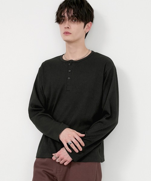 CIYOT（シヨウト）の「【CIYOT】テレコリブ コンパクトフィット ヘンリーネック長袖Tシャツ（Tシャツ/カットソー・メンズ・ブラック/チャコール/ダークブラウン/ホワイト/レッド・S/M/L）」の14枚目の写真