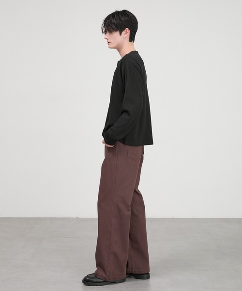 CIYOT（シヨウト）の「【CIYOT】テレコリブ コンパクトフィット ヘンリーネック長袖Tシャツ（Tシャツ/カットソー・メンズ・ブラック/チャコール/ダークブラウン/ホワイト/レッド・S/M/L）」の17枚目の写真