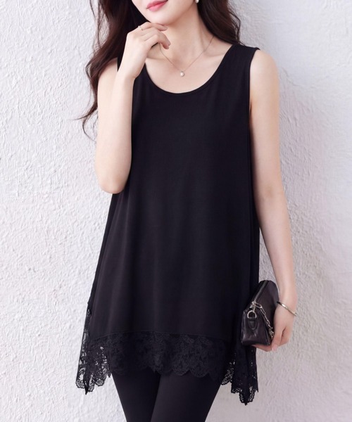 LUCPY(ラクピー)の「レースヘムノースリーブフレアチュニック(その他トップス・レディース・ホワイト/ブラック・XX-LARGE/X-LARGE/LARGE)」の3枚目の写真