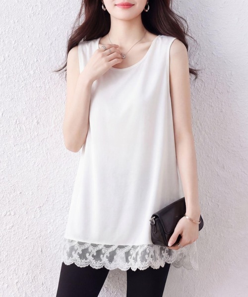 LUCPY(ラクピー)の「レースヘムノースリーブフレアチュニック(その他トップス・レディース・ホワイト/ブラック・XX-LARGE/X-LARGE/LARGE)」の4枚目の写真